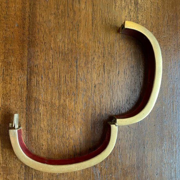 Rare Rounded Rectangular  Cloisonne Hinged Bangle with Gold-Tone Edges - Picture 6 of 9